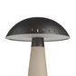 Decorative lamp with a black shade and beige base on a white background