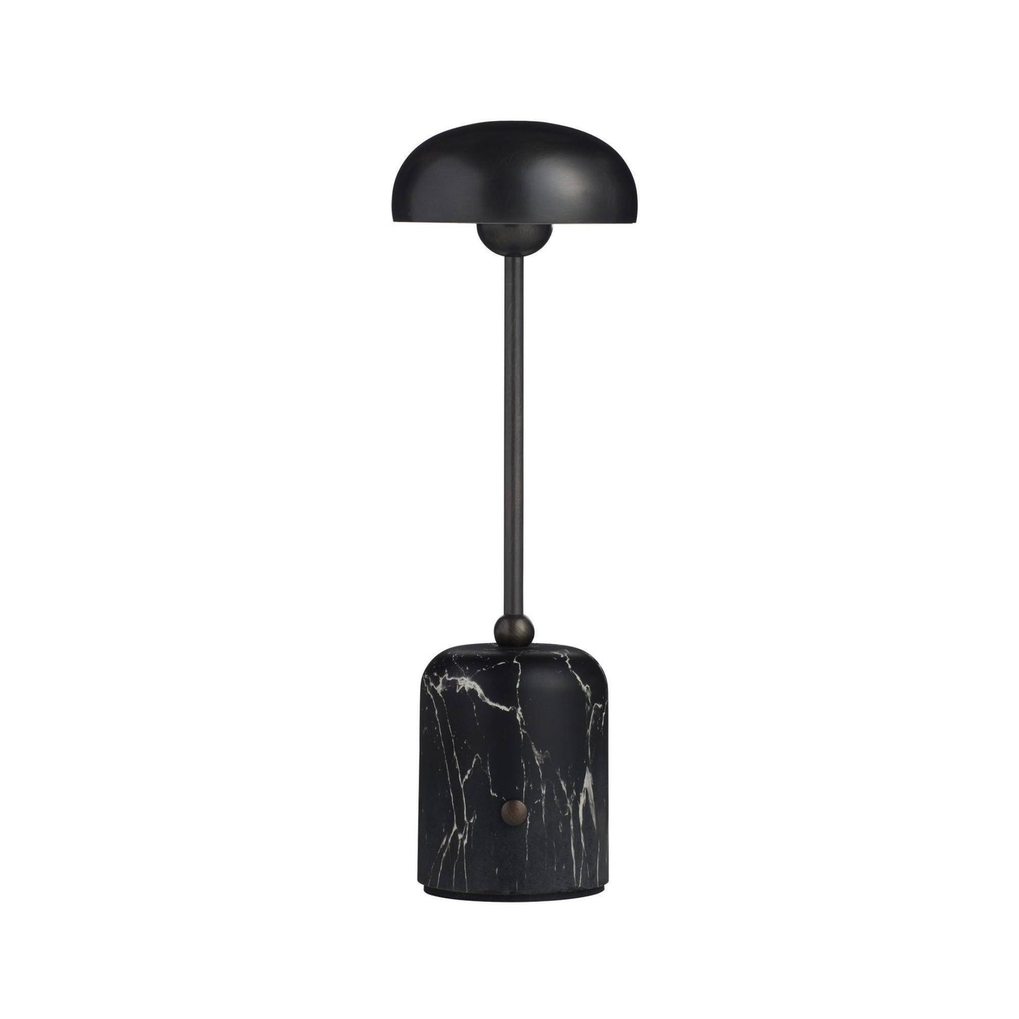 Black table lamp with marble base on a white background
