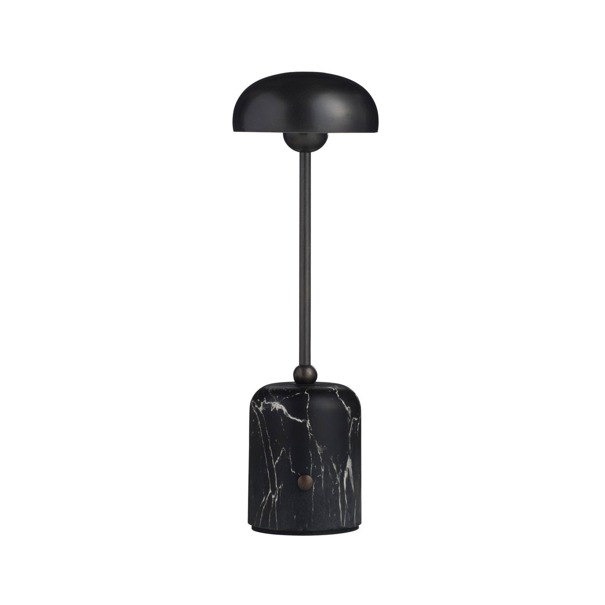 Black table lamp with marble base on a white background