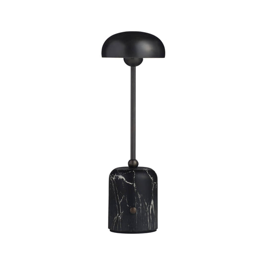 Black table lamp with marble base on a white background