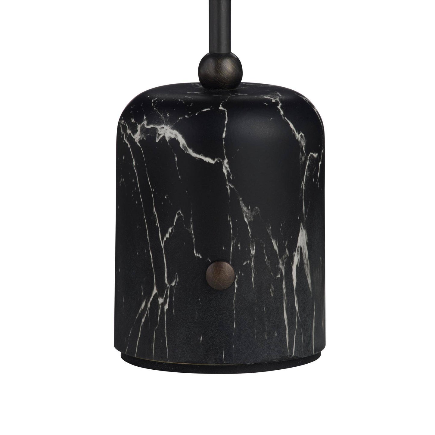 Black table lamp with marble base on a white background