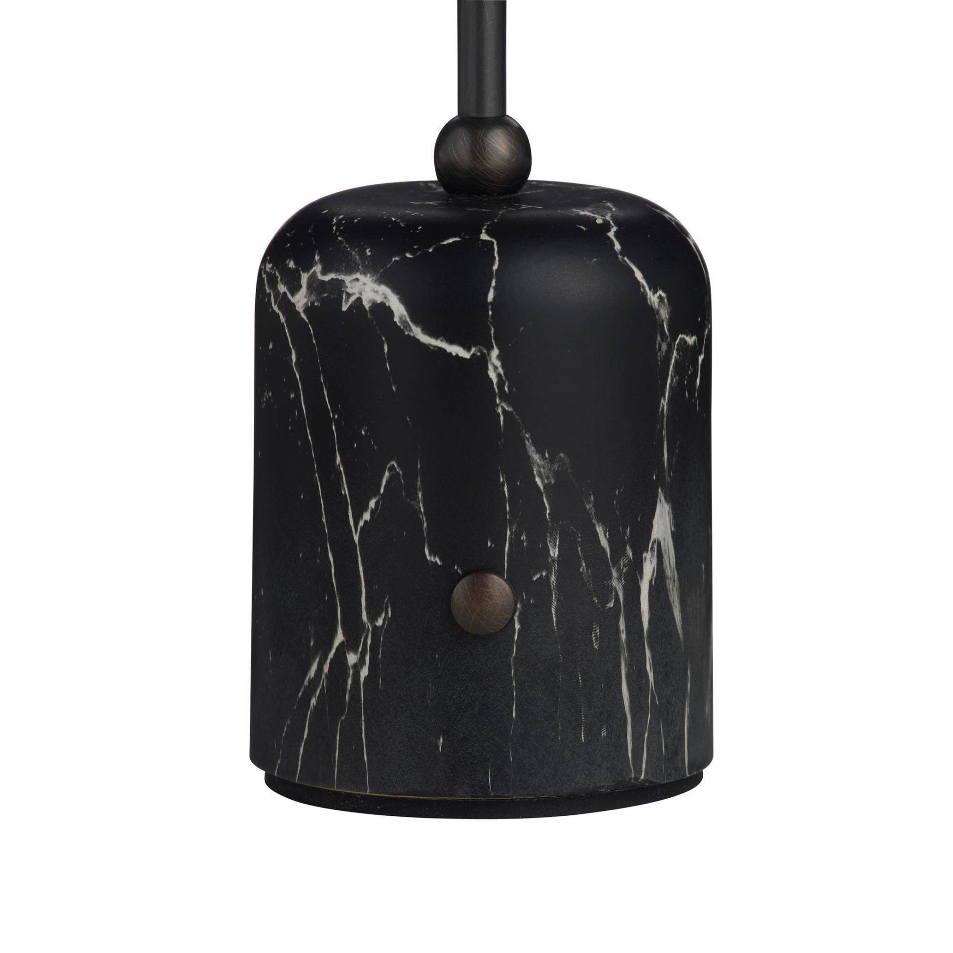 Black table lamp with marble base on a white background