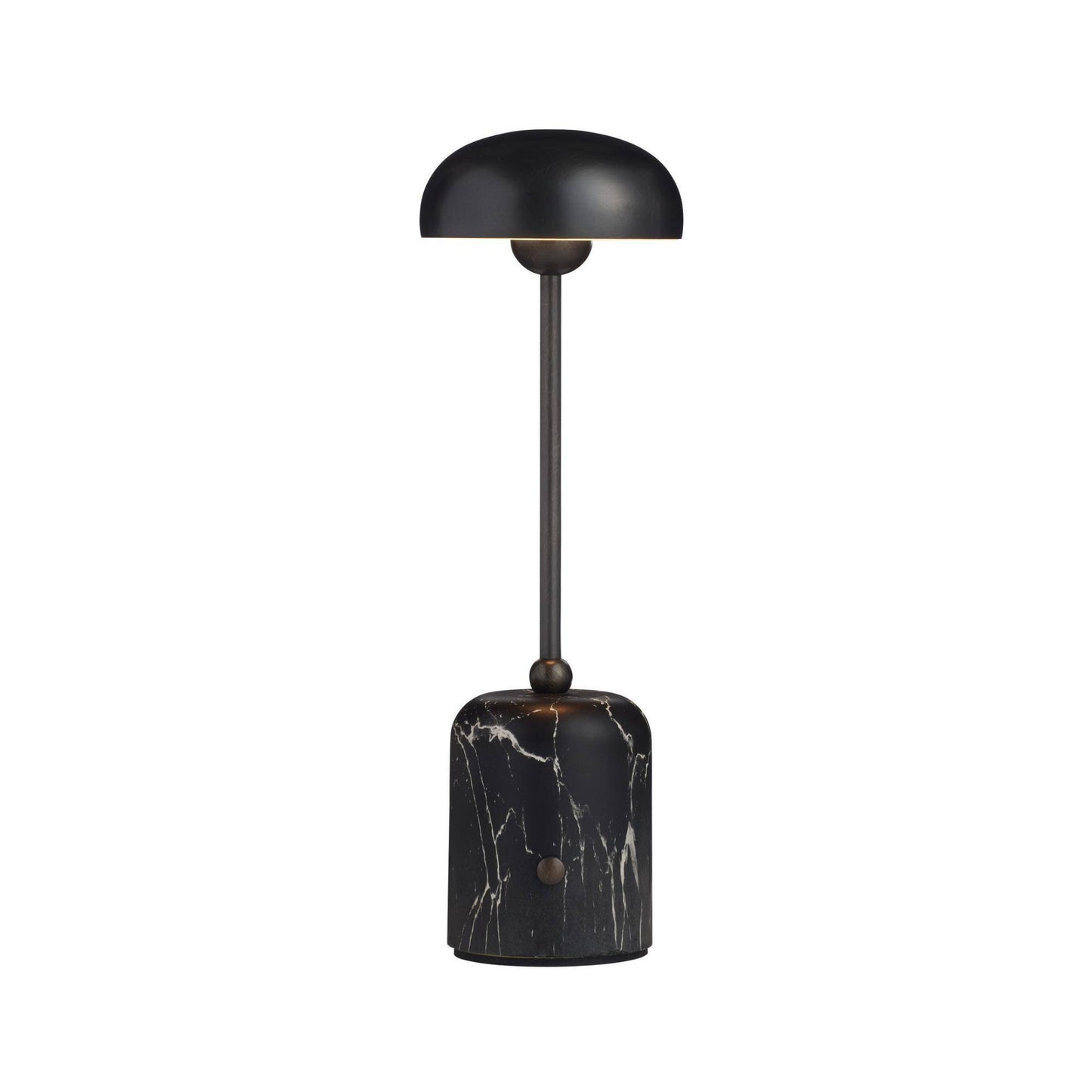 Black table lamp with marble base on a white background
