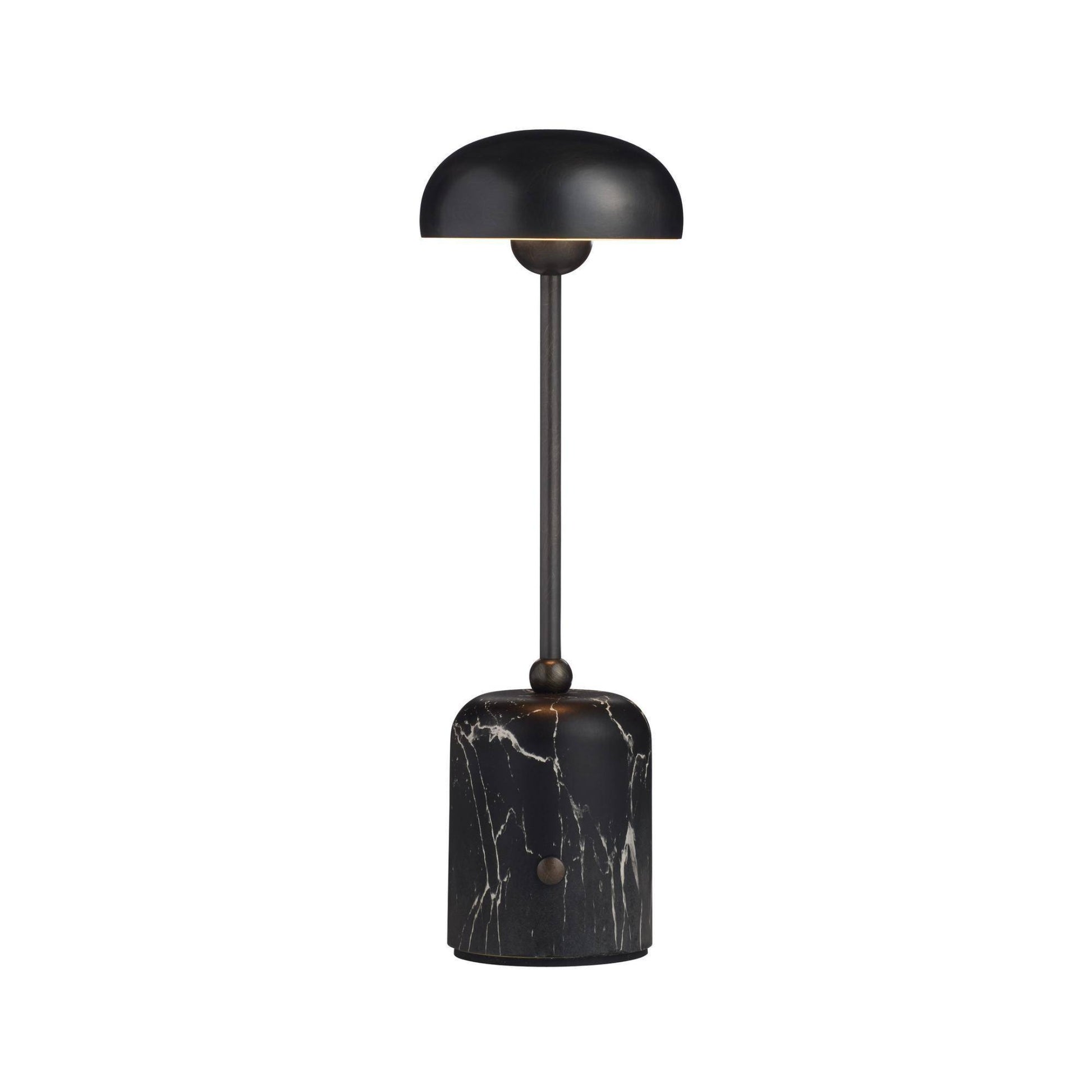 Black table lamp with marble base on a white background
