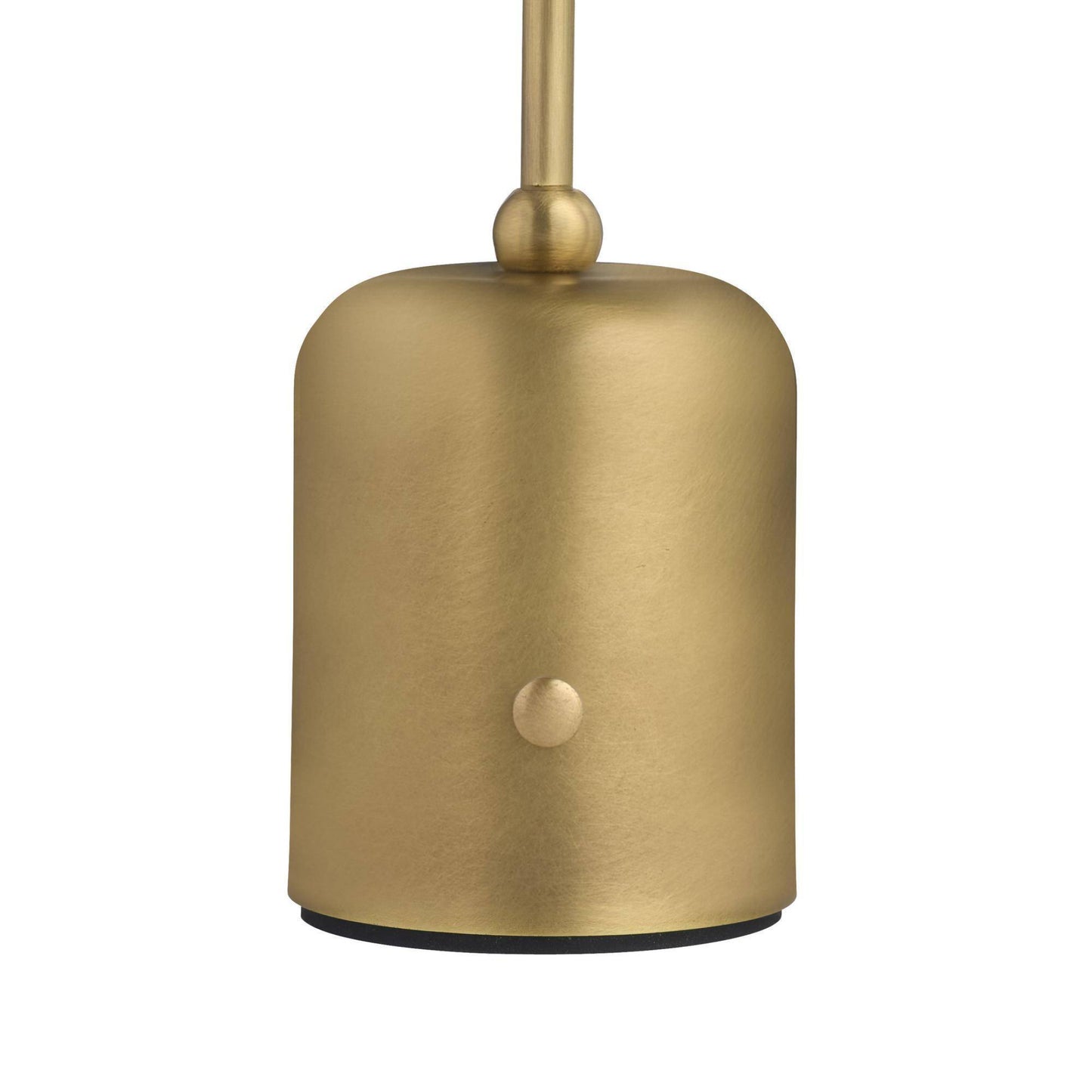 Gold table lamp with white glass shade on a white background