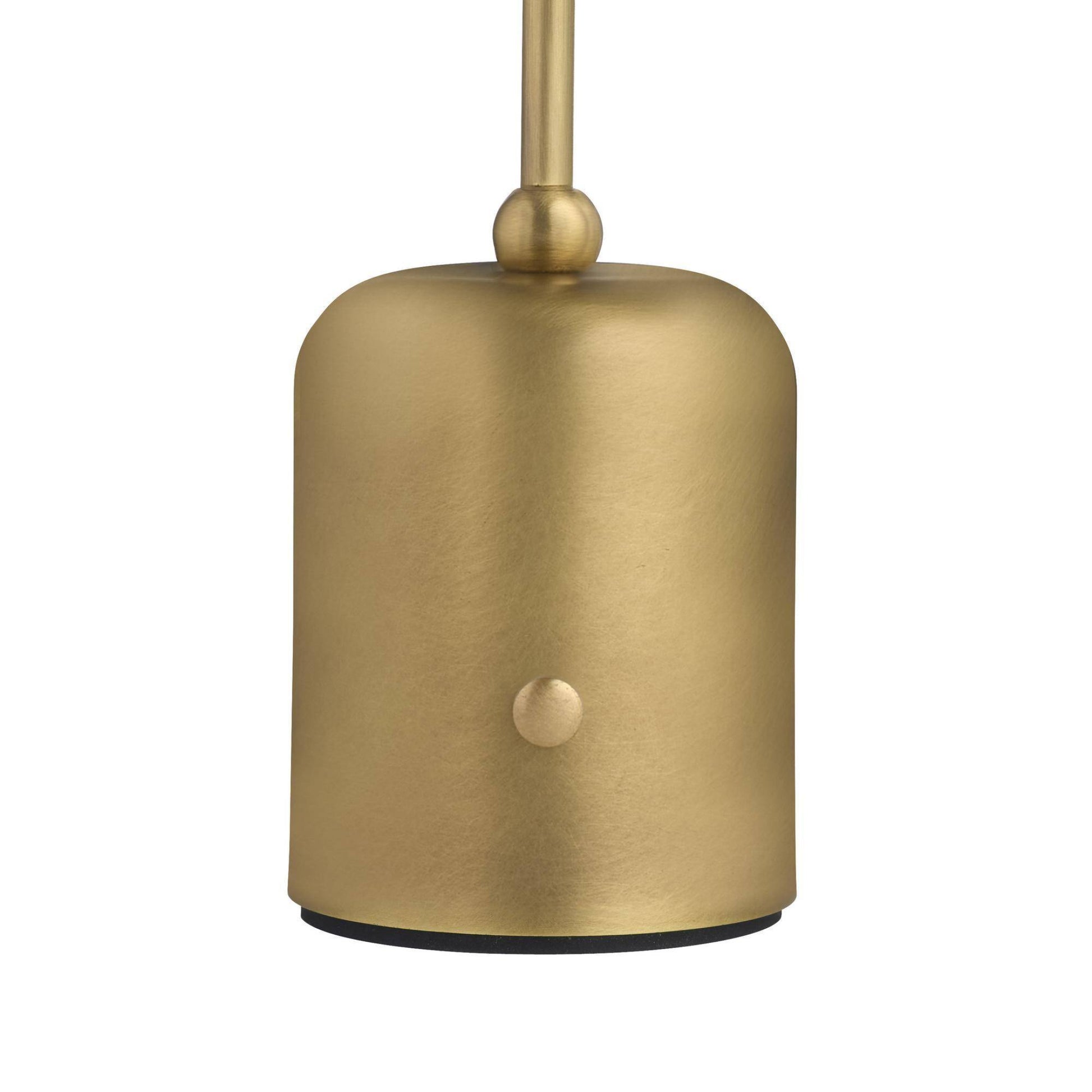 Gold table lamp with white glass shade on a white background