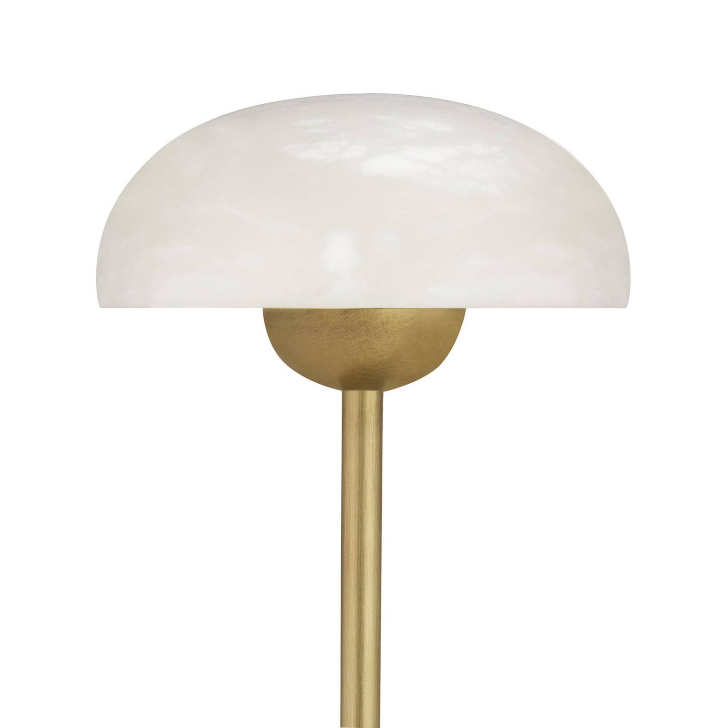 Gold table lamp with white glass shade on a white background