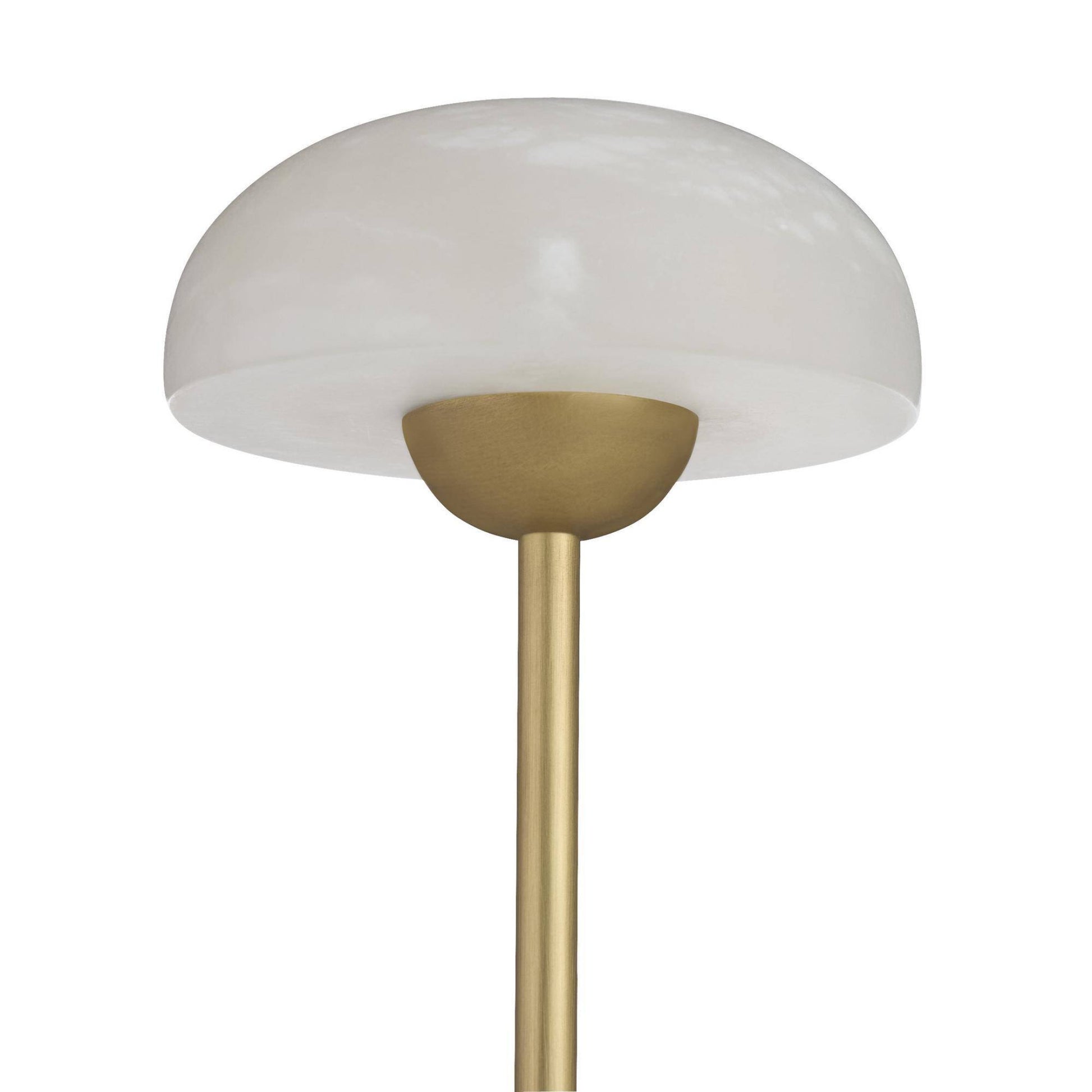 Gold table lamp with white glass shade on a white background