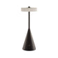 Modern black table lamp with a white shade on a white background
