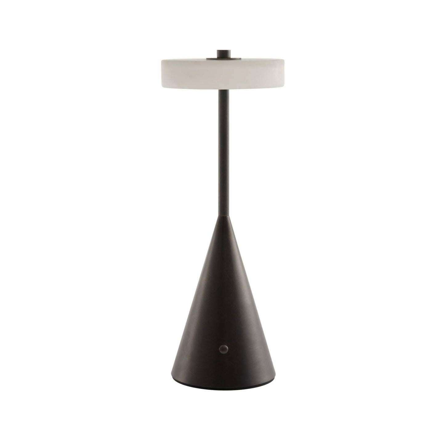 Modern black table lamp with a white shade on a white background