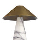 Table lamp with brass shade and marble base on a white background