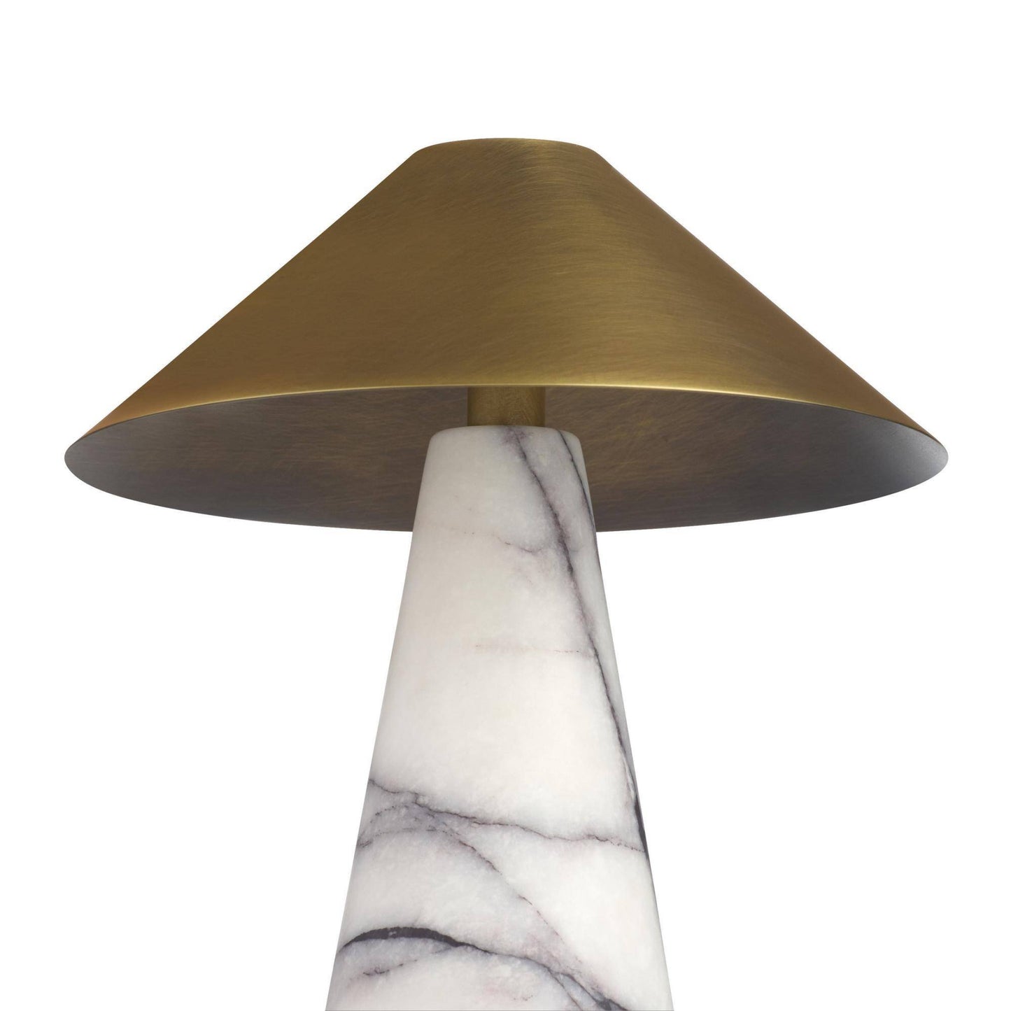Table lamp with brass shade and marble base on a white background