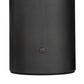 Black cylindrical object with a button on a white background