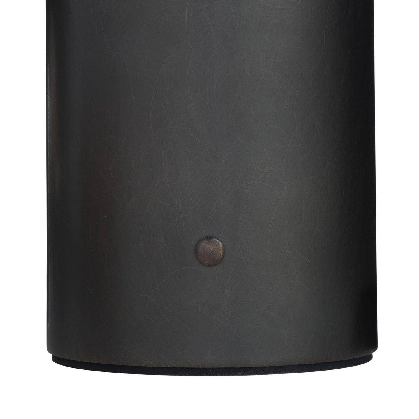 Black cylindrical object with a button on a white background
