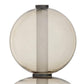 A spherical glass shade or lamp body in smoky translucent amber-tinted glass, shown against a plain white background with a soft reflection below.
