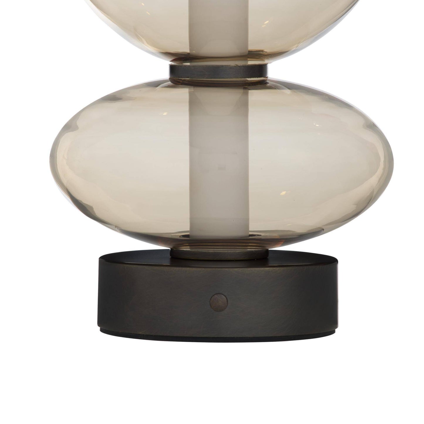 Decorative lamp with glass shades and bronze base on a white background
