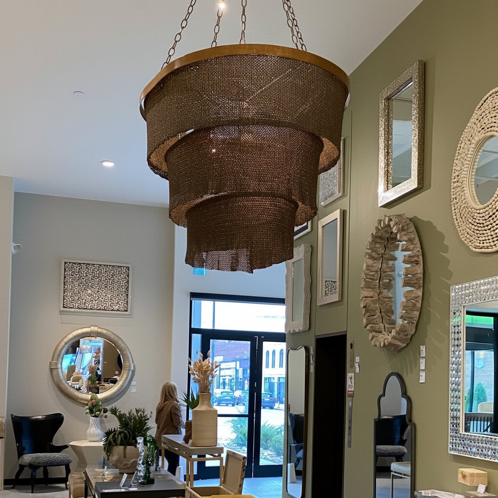 Patricia Chandelier Oval Bronze Coco Beads and Gold Metal
