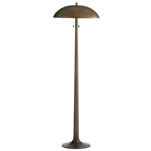Bronze floor lamp with a dome-shaped shade on a white background