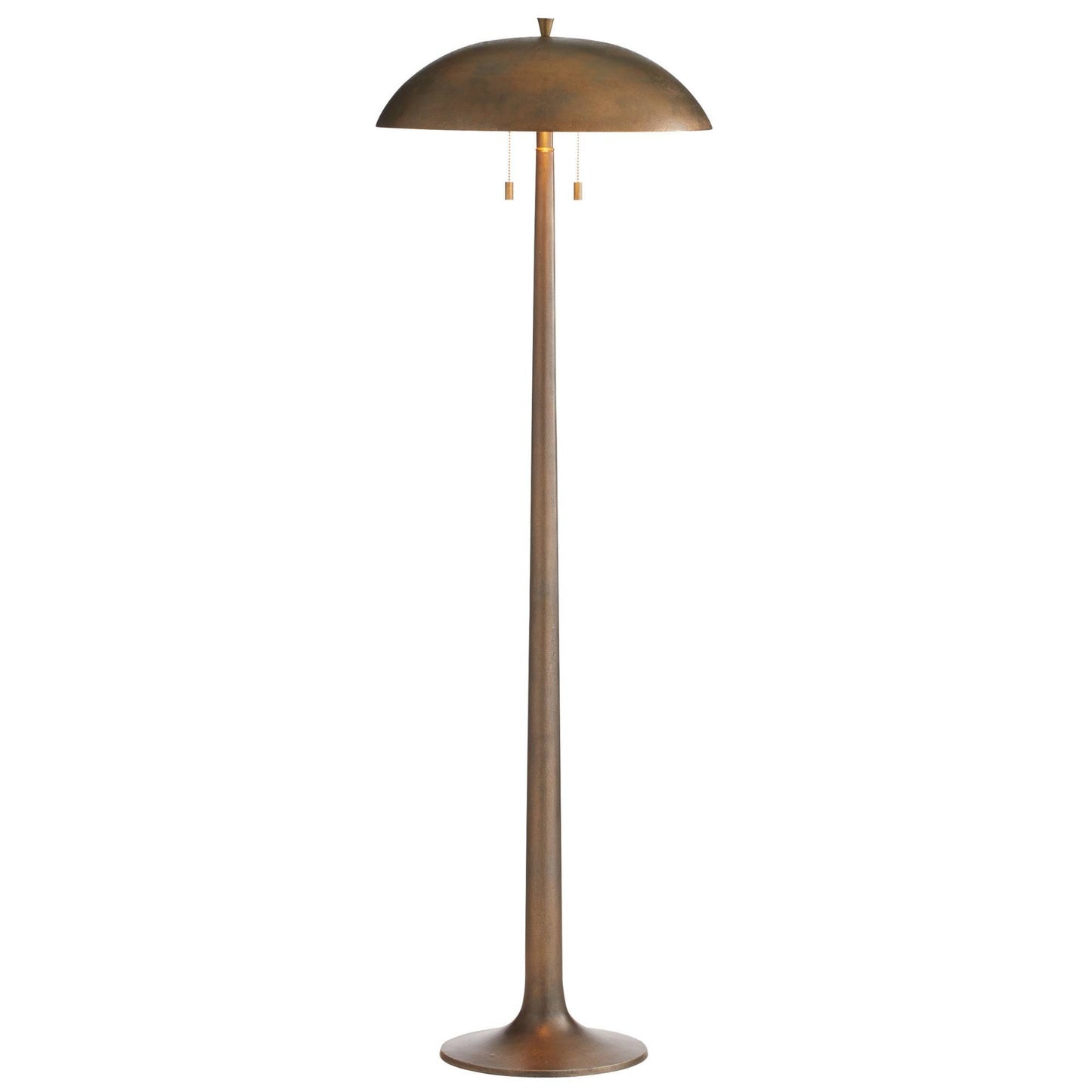 Bronze floor lamp with a dome-shaped shade on a white background