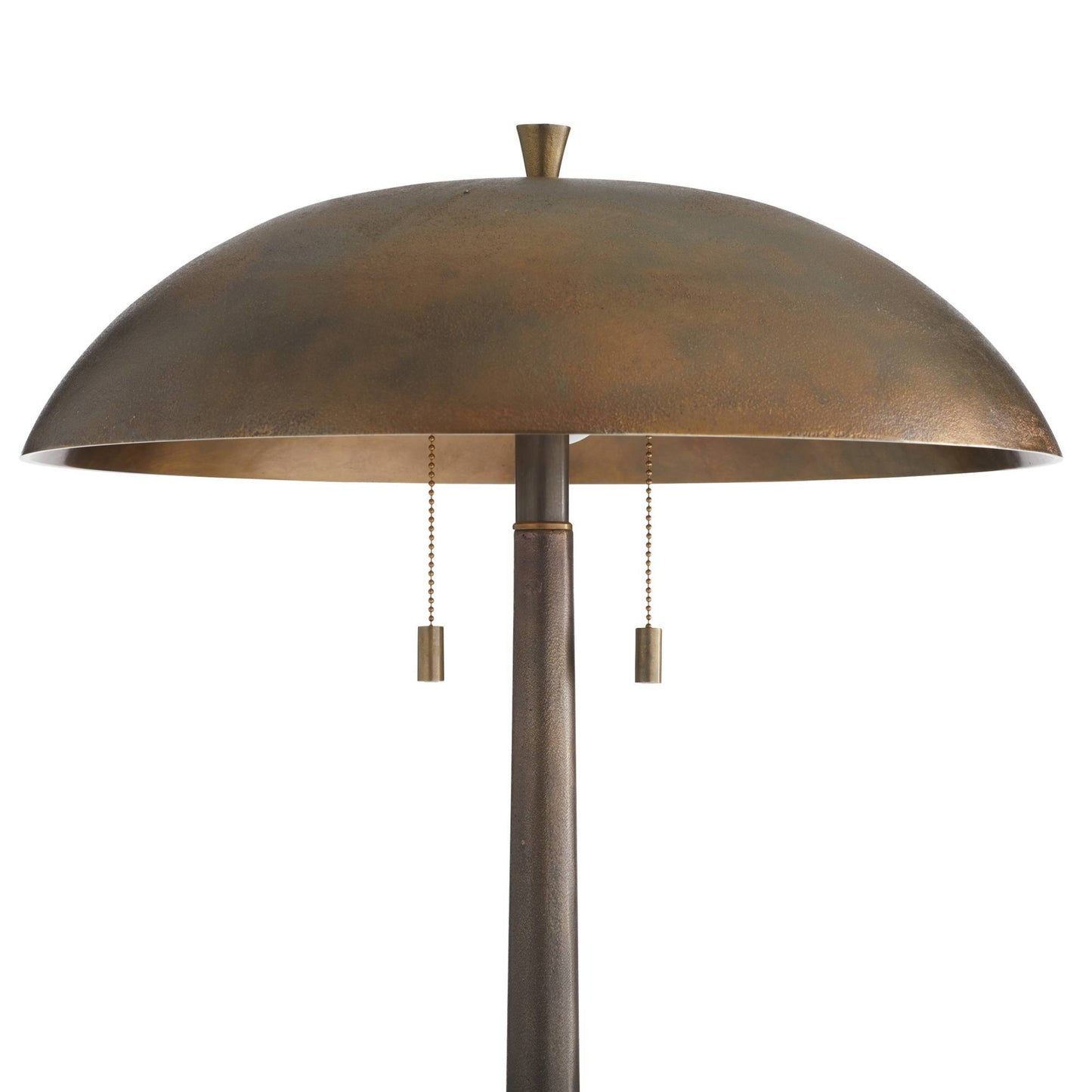 Bronze floor lamp with a dome-shaped shade on a white background