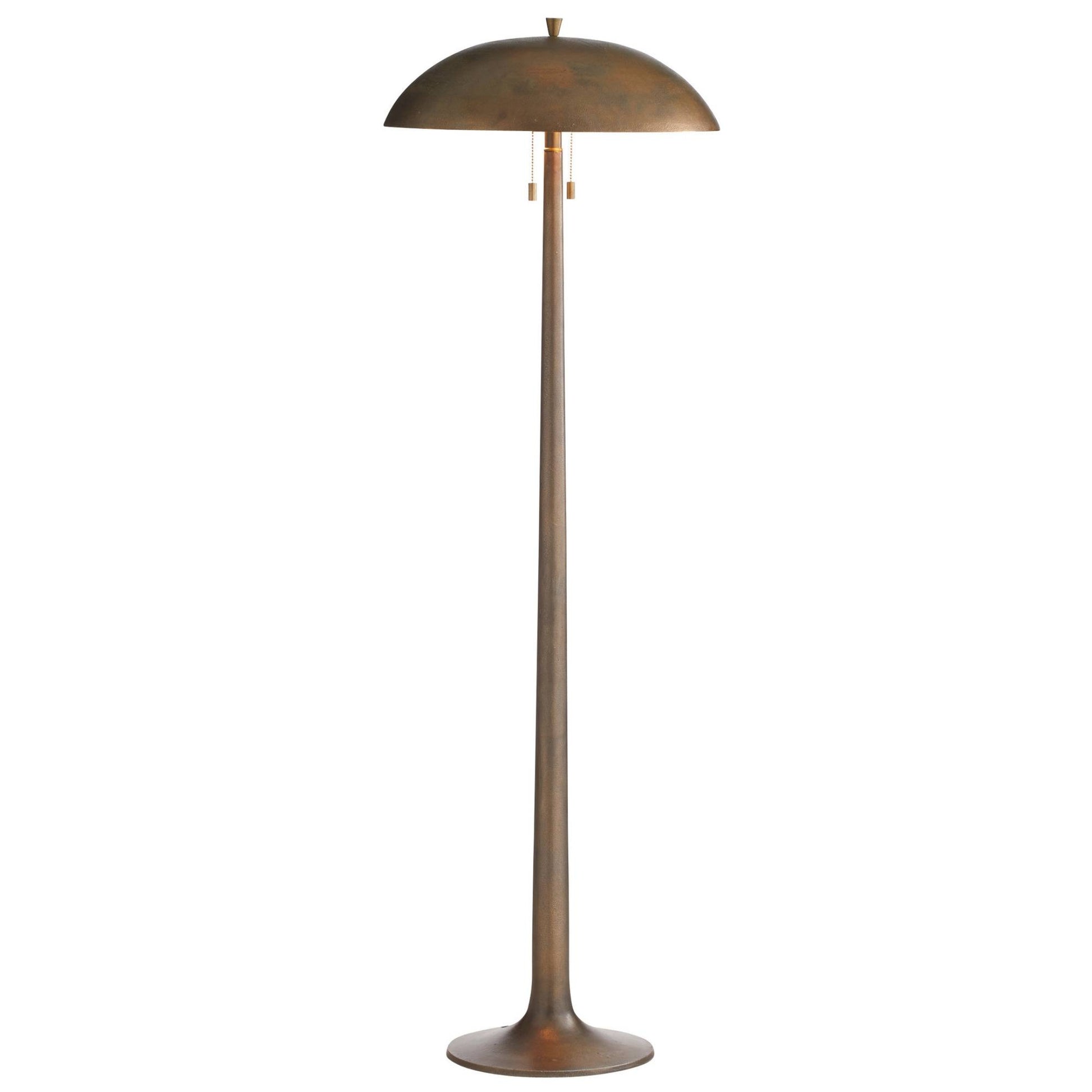 Bronze floor lamp with a dome-shaped shade on a white background