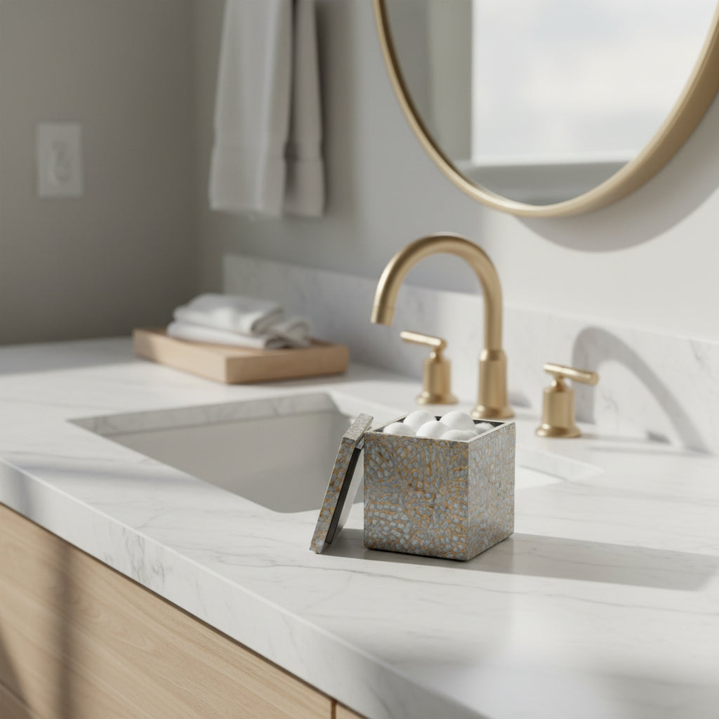 decorative bathroom canister on a modern bathroom