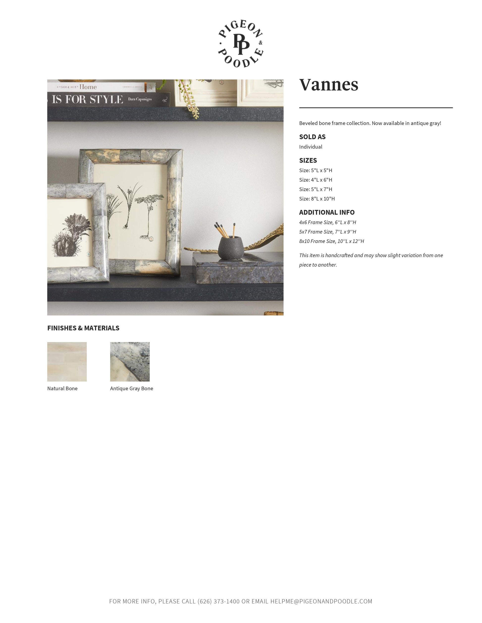pigeon and poodle vannes frame antique gray tearsheet