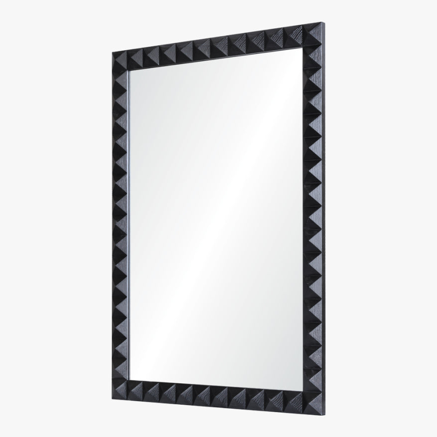 Rectangular mirror with a black geometric frame on a white background