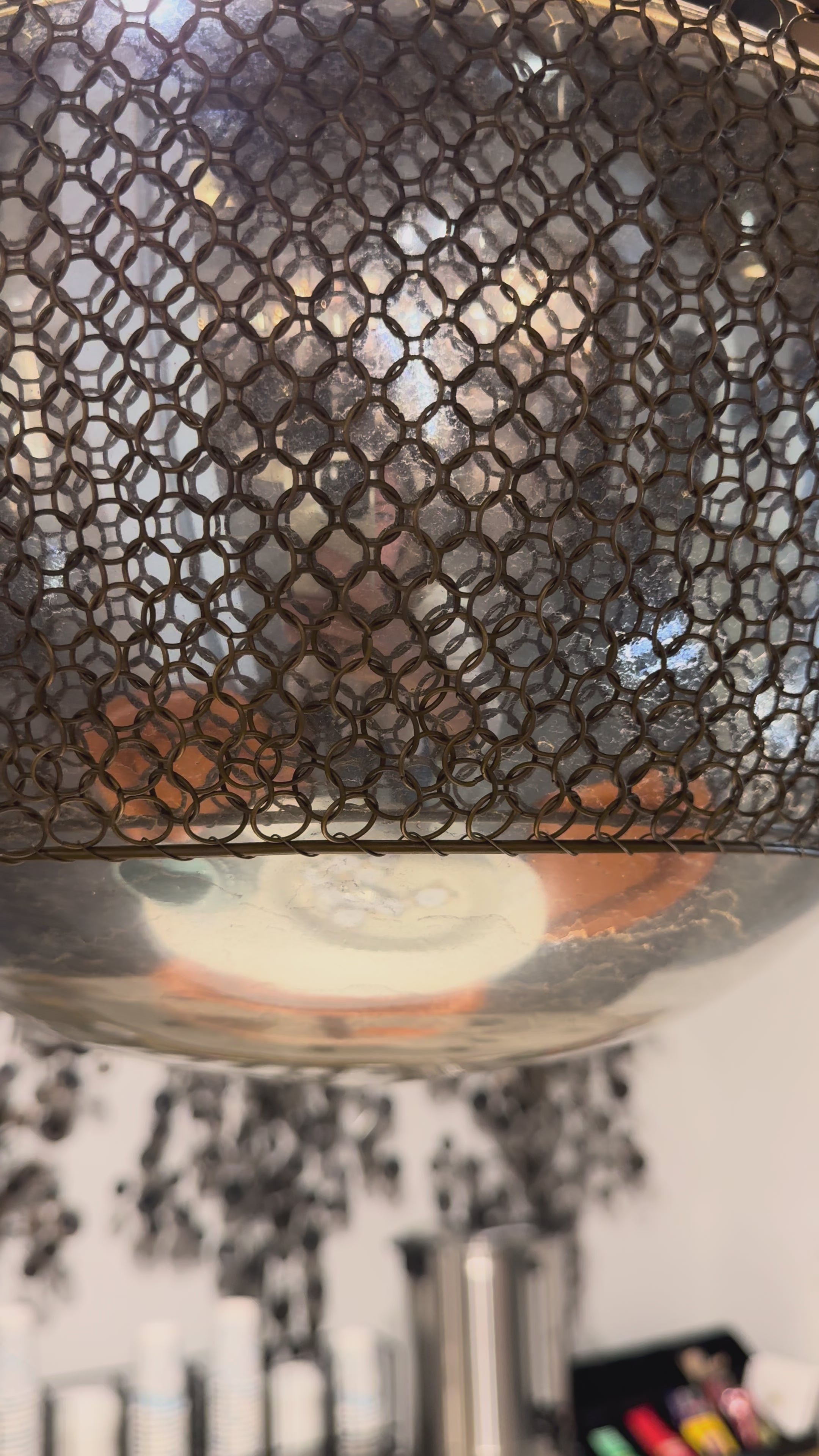 Arteriors Home Chainmail Pendant Antique Brass and Mercury Glass