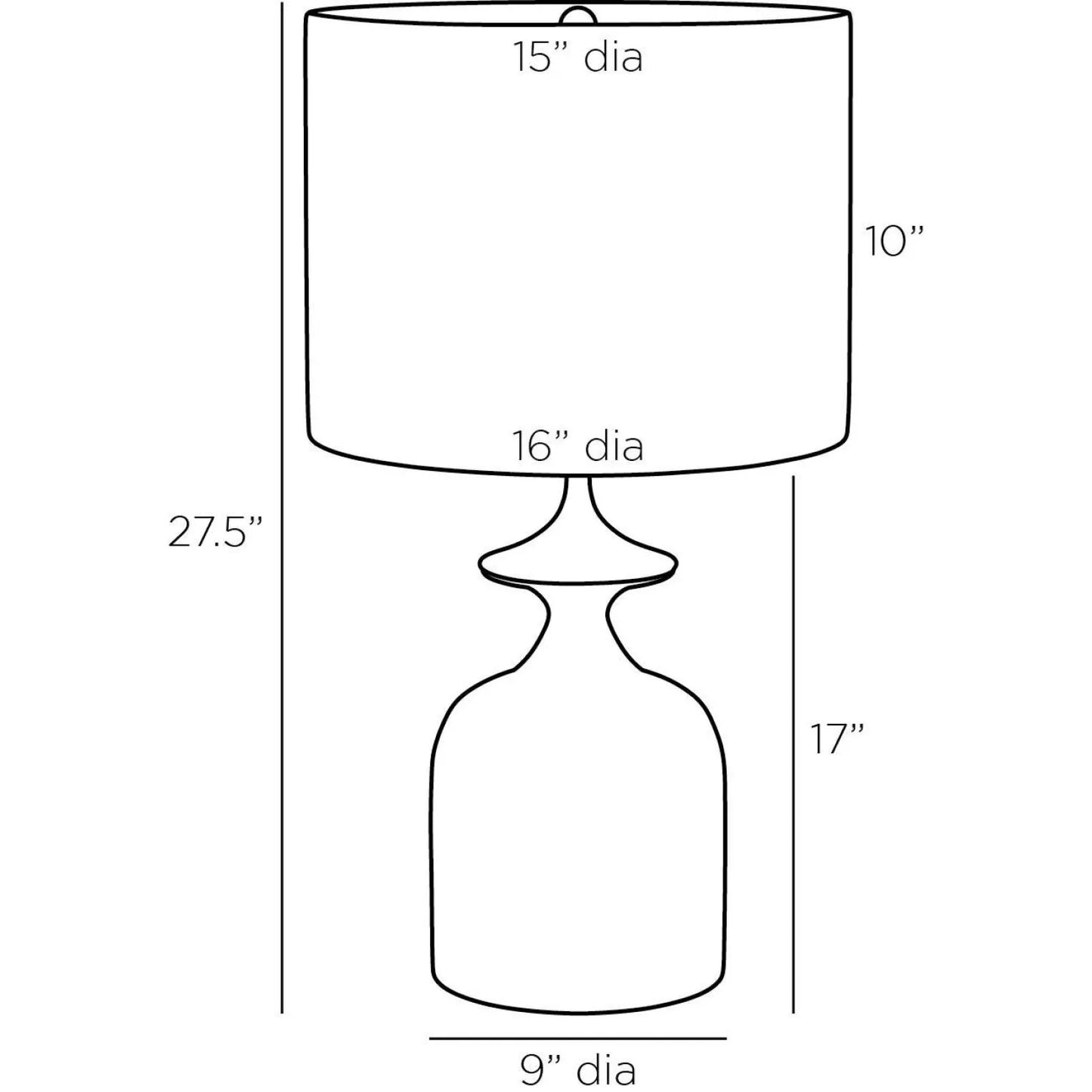 Line drawing of a lamp with dimensions labeled
