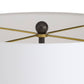 Close-up of a ceiling fan with gold blades and black central hub on a white background