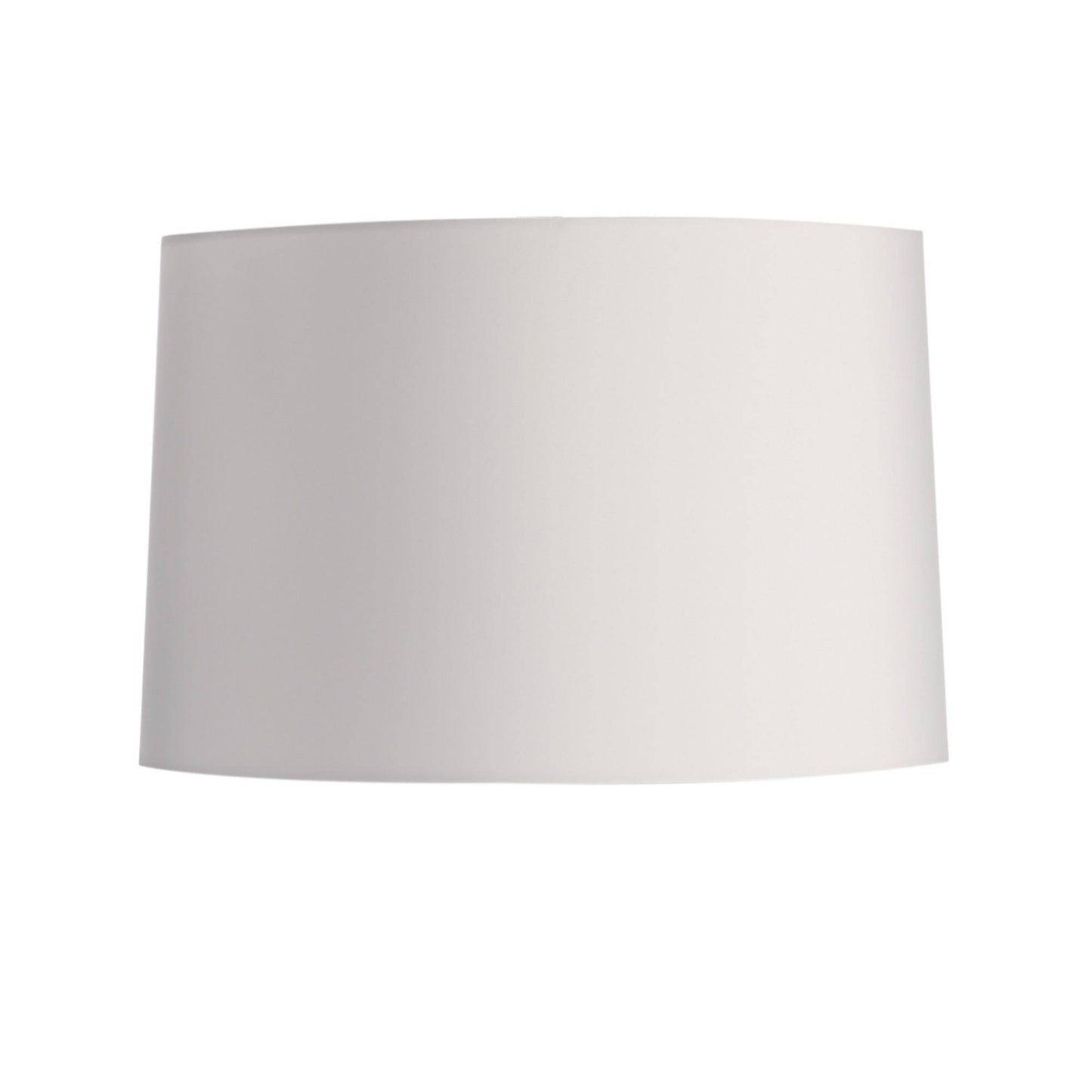 A plain white fabric drum lampshade centered on a solid white background.