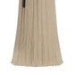Close-up of a ivory table lamp with fringe on a white background