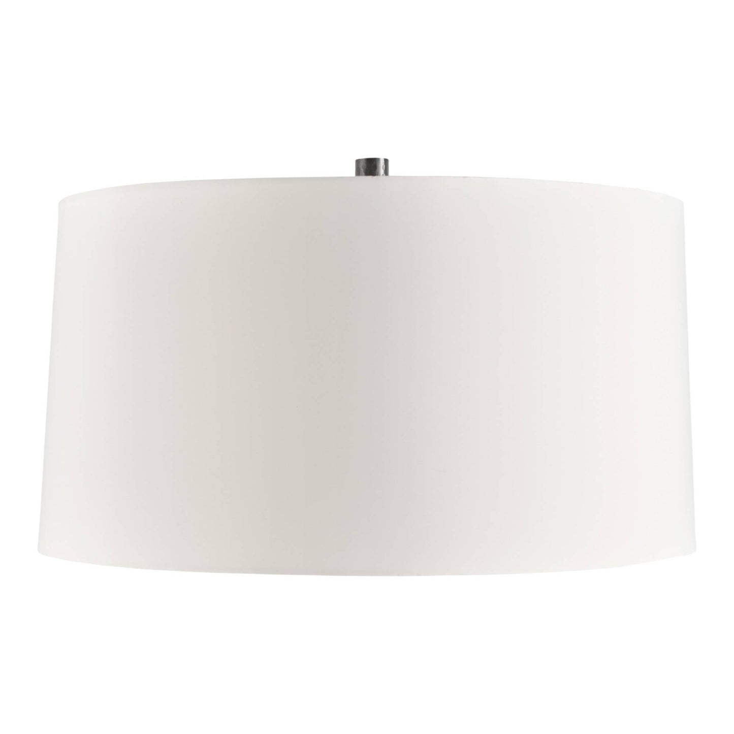 A large white drum lampshade with a small silver metal canopy at the top, shown against a plain white background.