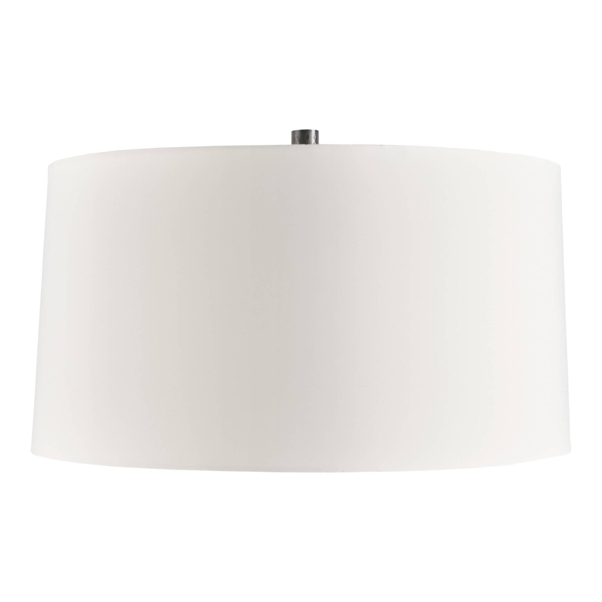 A large white drum lampshade with a small silver metal canopy at the top, shown against a plain white background.