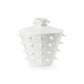 White ceramic vase with spiky texture on a white background