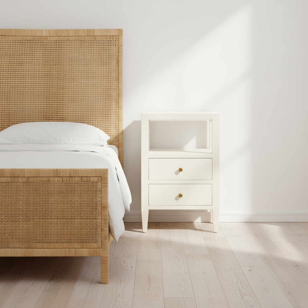 Jarin Single Nightstand White Faux Belgian Linen