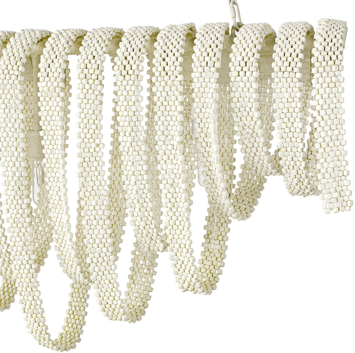 White beaded garland on a white background