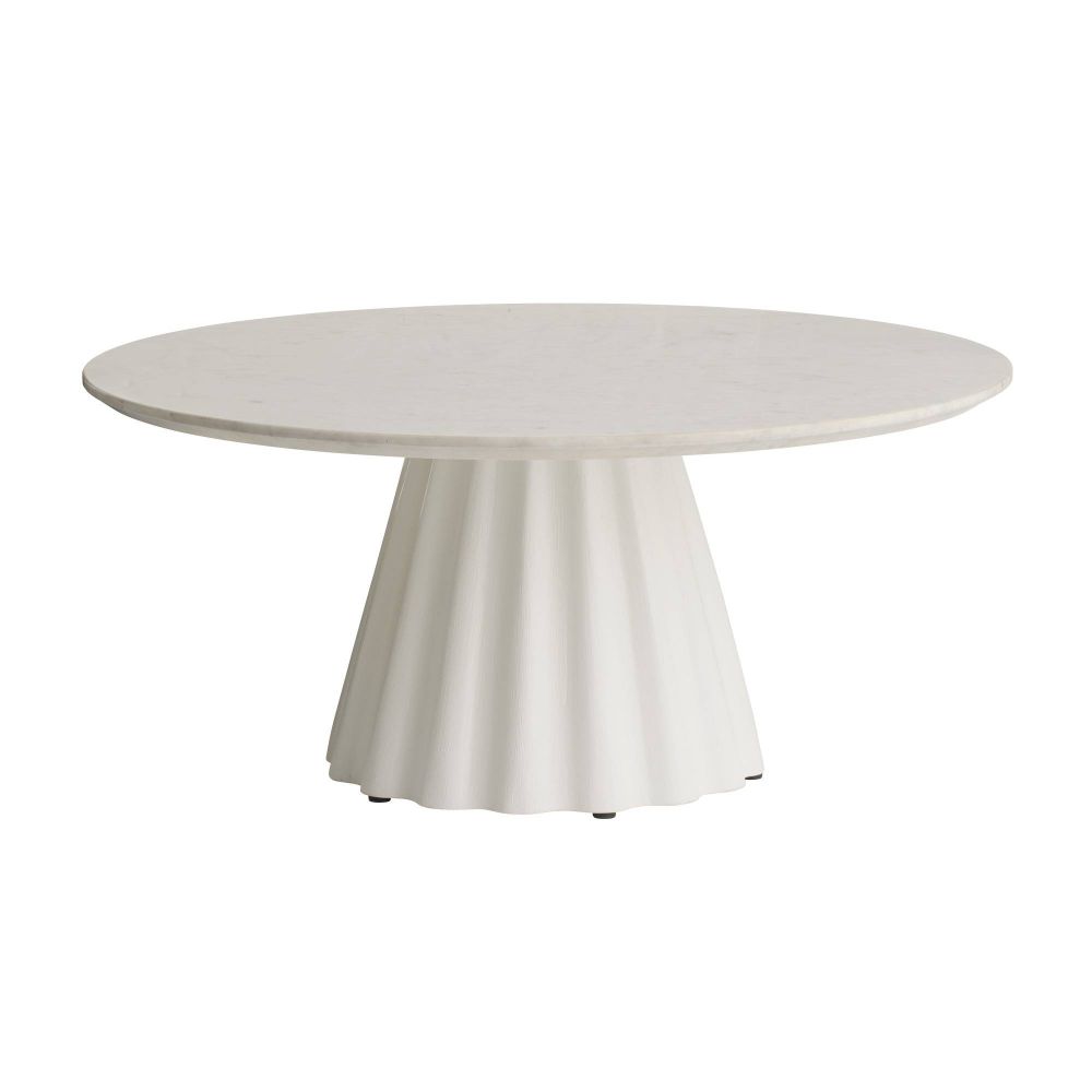 Round white table on a white background