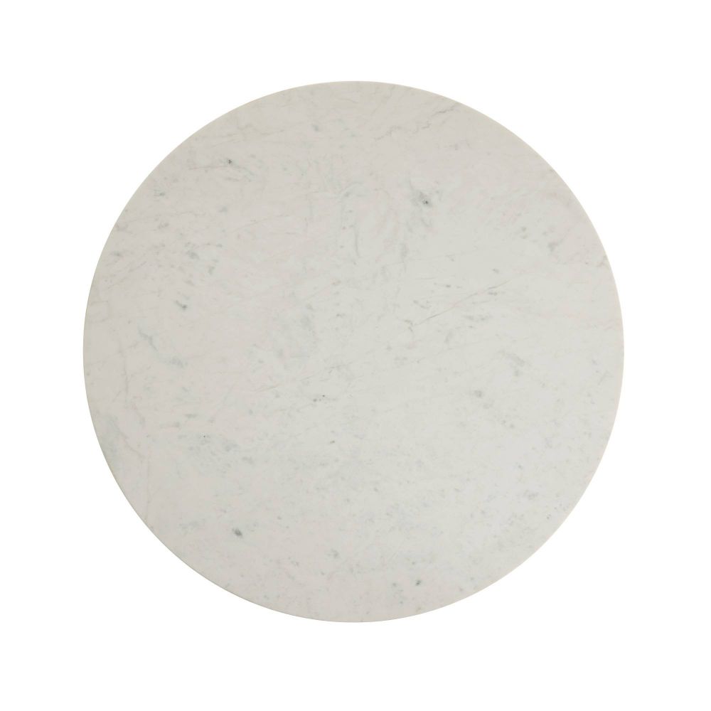 Round stone coaster with a subtle pattern on a white background