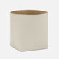 Beige rectangular storage basket with a brown interior on a white background