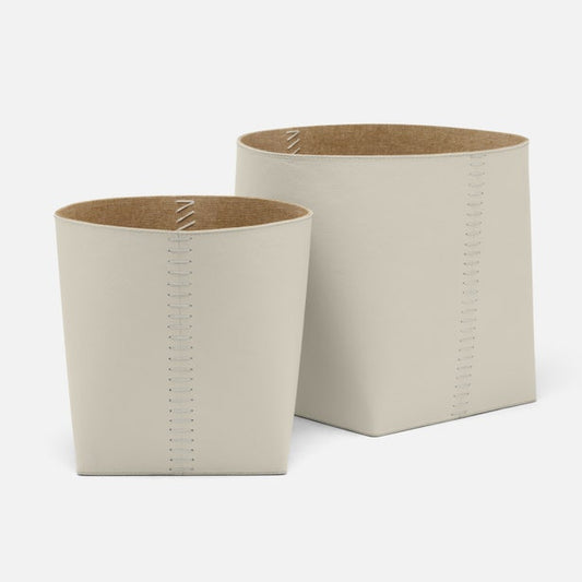 Two beige rectangular planters with cork bases on a white background
