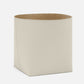 Beige rectangular storage basket with a brown interior on a white background
