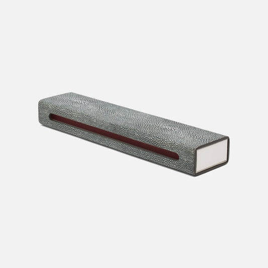 Rectangular electronic device with textured surface and red accent on a white background