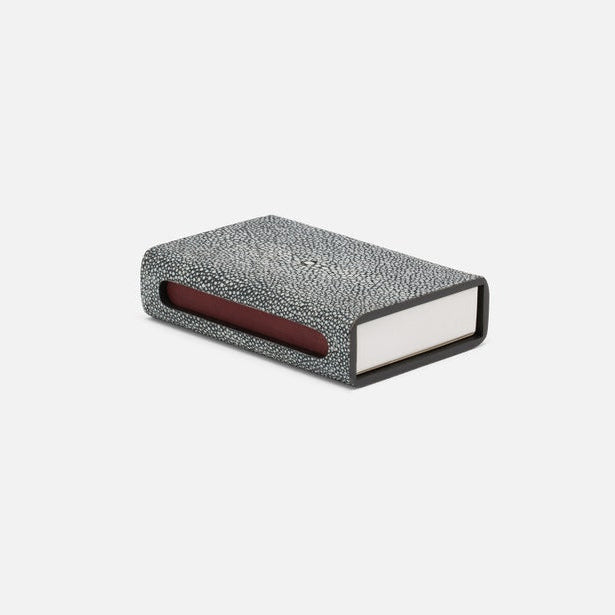 Rectangular box with textured surface and red interior on a white background