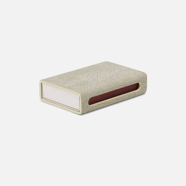 Rectangular textured box with a red interior on a light gray background