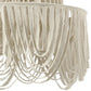 Close-up of a beaded chandelier with intricate details on a white background