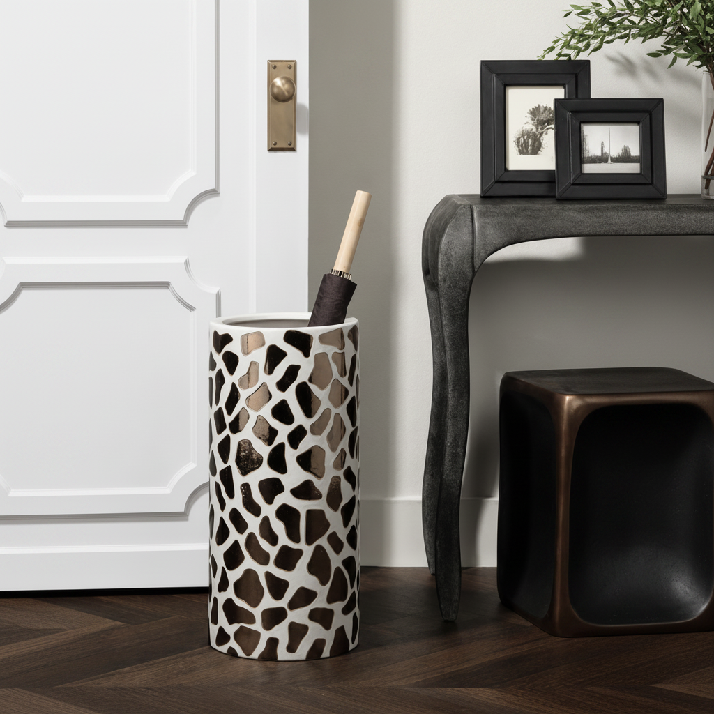 Yuba Umbrella Stand White and Burnt Gold