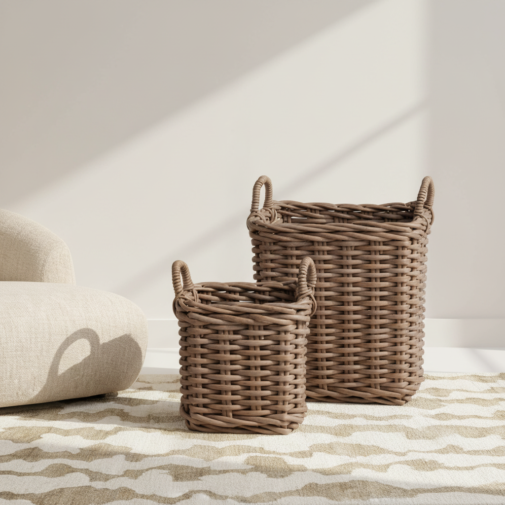 basket set styled in a neutral room