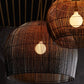 Woven pendant lights with a dark background